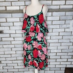 New Elle Women's Sleeveless Red and Pink Floral Short Dress Size XL